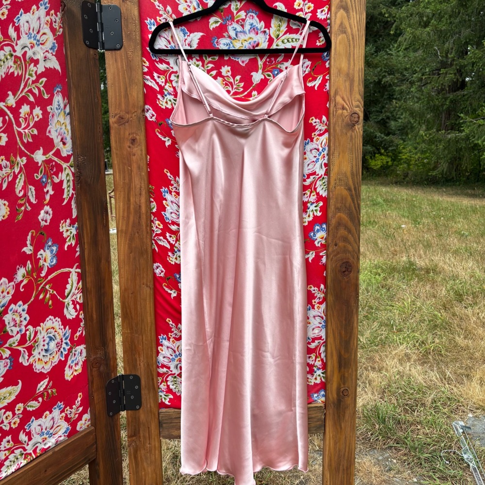 Bebe Baby Pink Satin Cowl Neck Midi Slip Wedding Guest Dress Size M - Picture 2 of 10